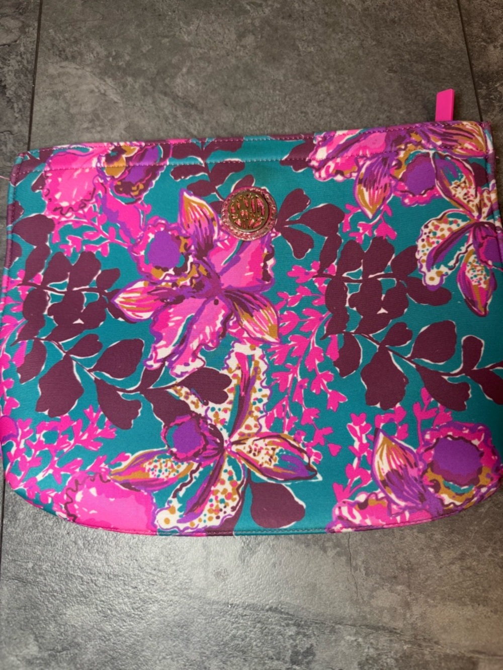 Lilly Pulitzer Teal, Hot Pink & Purple Floral Cosmetic Pouch
